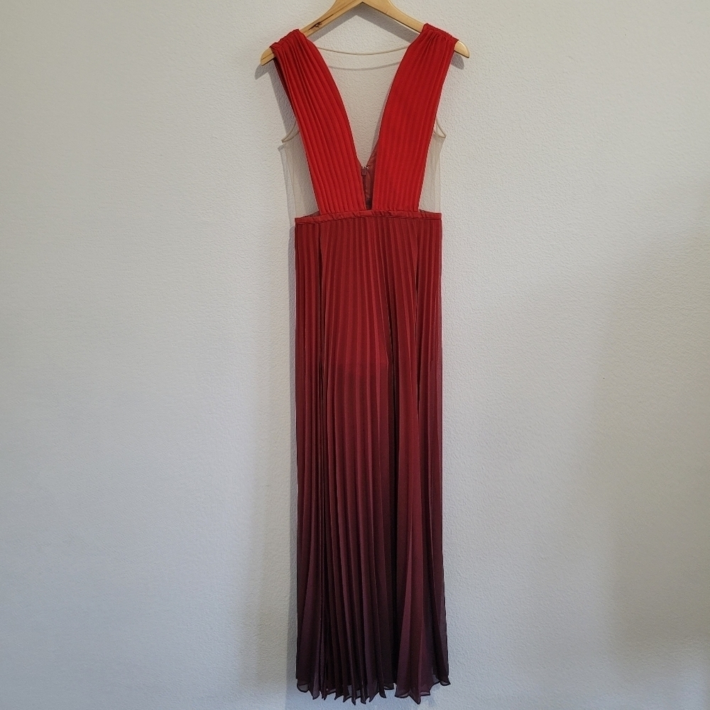 Bebe red ombre pleated double  split illusion bodice formal evening gown - Picture 6 of 13